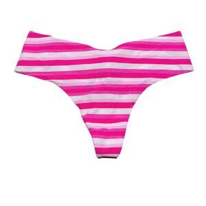 Victoria's Secret No Show Seamless Thong Pink White Stripes Size Medium